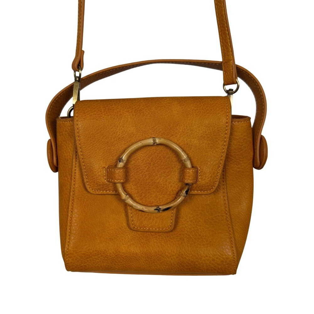 Free People Carrie Circle Mustard Shoulder Bag Bamboo Ring Boho - Picture 1 of 16